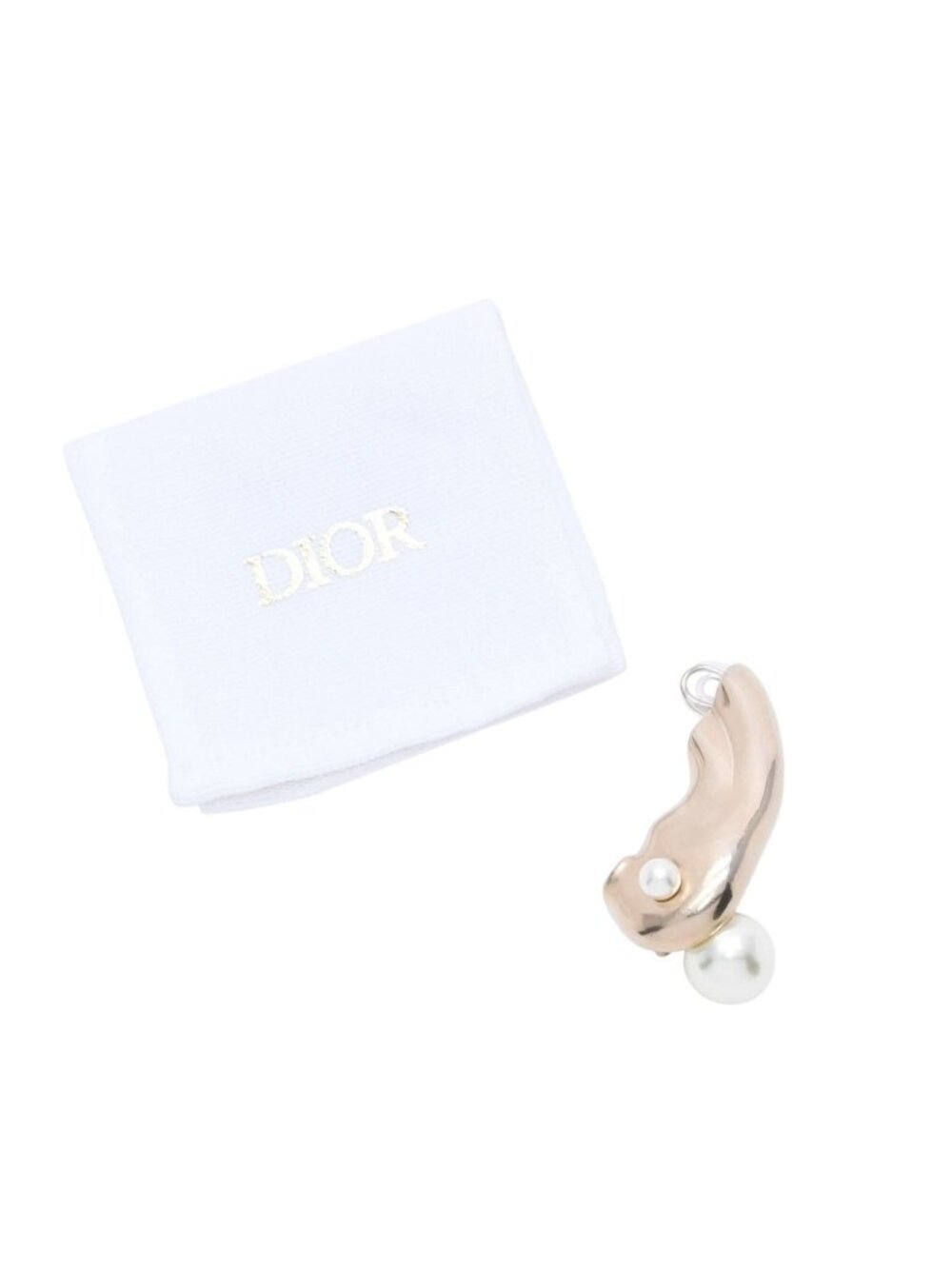 Dior Pearl with Gold Ear Cuff Single Earrings White